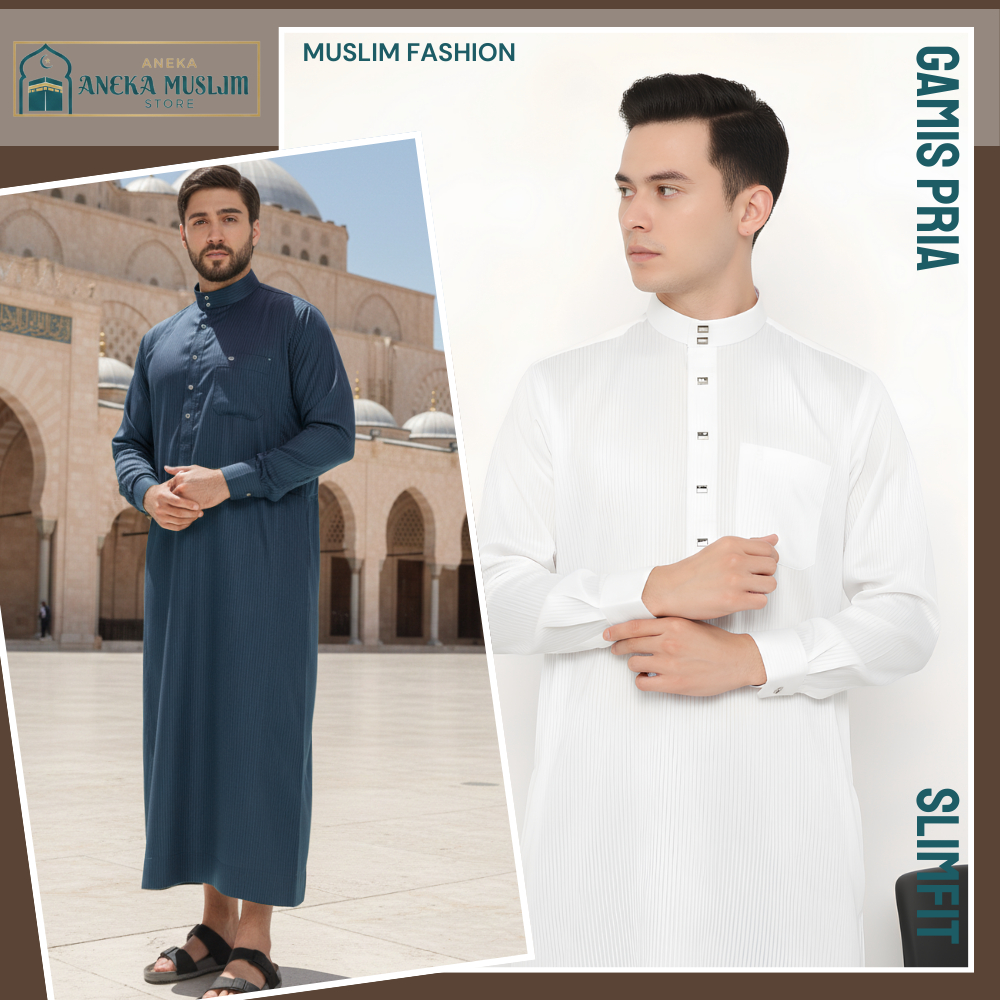Aneka Muslim - Jubah Pria Muslim Slimfit Pria Dewasa Kamal Series Lengan Panjang Manset Premium