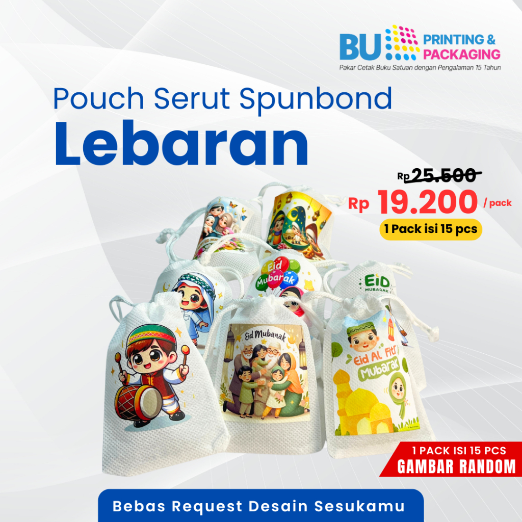(15 PCS) Pouch Serut Spunbond Lebaran | Pouch Serut Idul Fitri | Pouch Serut Angpau Lebaran 2026