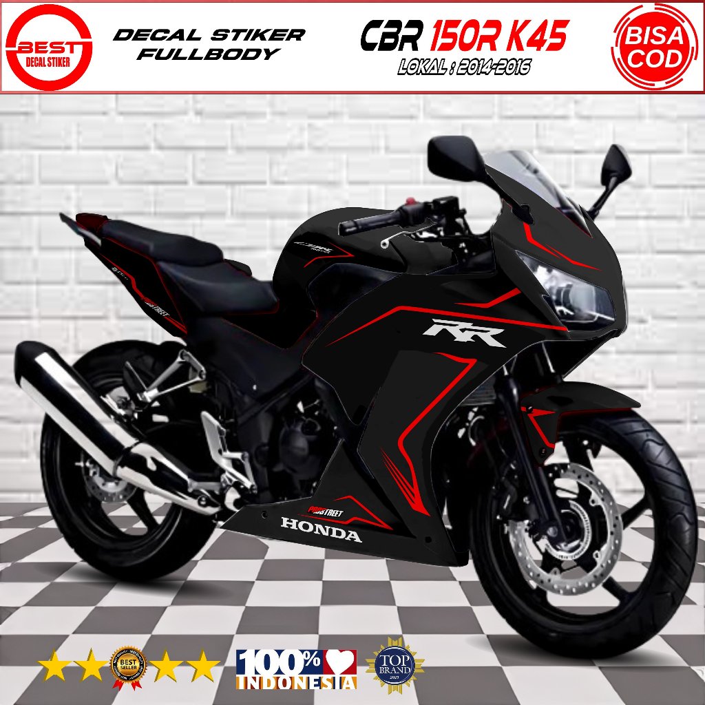 Decal Stiker CBR K45 Lokal 150R 2014-2016 Warna Hitam