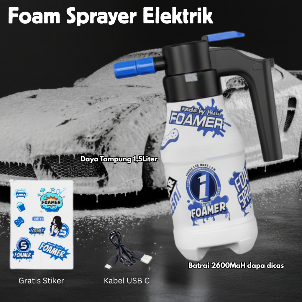 Alat Semprot Cuci Motor Mobil Salju Elektrik Snow Foam Wash Hand Sprayer 1.5L Car Wash