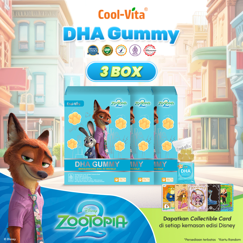 COOLVITA ORIGINAL 3 Box DHA Gummy | Untuk si Kecil yang Aktif | Suplemen Kesehatan Otak Disney Editi