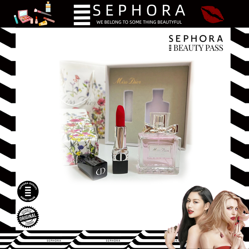 Dior Parfum Gift Set original |Miss Dior Blooming Bouquet Eau De Toilette 50ML+Dior lipstik Velvet #