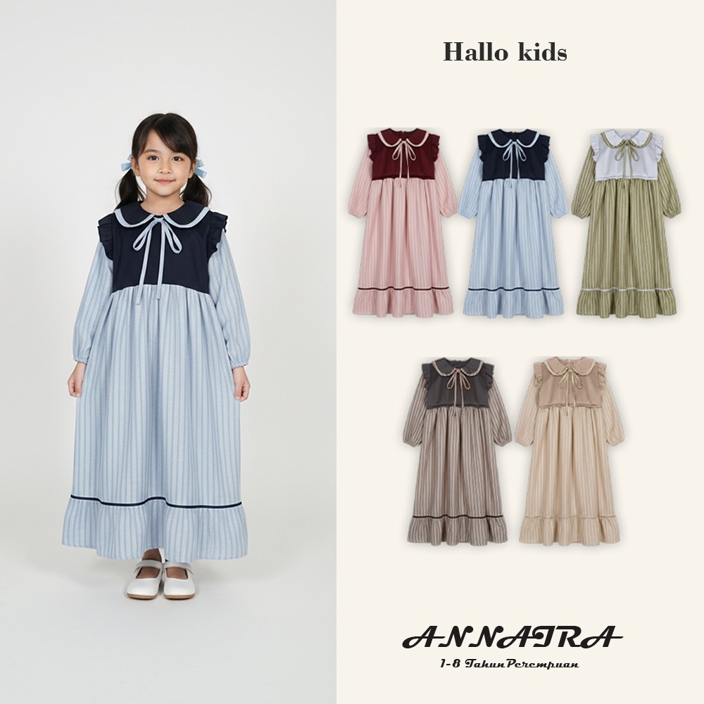 HALLOKIDS Annaira - Dress Anak Gamis Anak Perempuan Abaya Anak Perempuan 1-8 Tahun