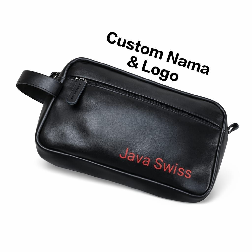 Clutch Kulit Asli Hitam Polos - Tas Tangan Pria Asli Kulit Custom Nama Logo