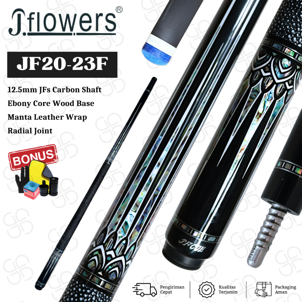 JFlowers JF20-23F Ebony Carbon Shaft 12.5mm | Stick Billiard Premium - Ryto Billiard
