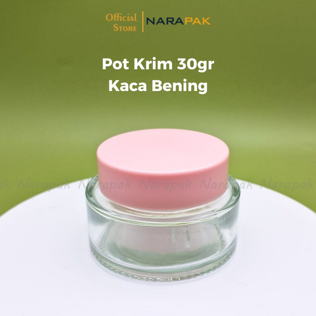 Pot Krim Kosmetik 30ml Kaca Bening Tutup Biru Tempat Krim Wajah Skincare PMK30B