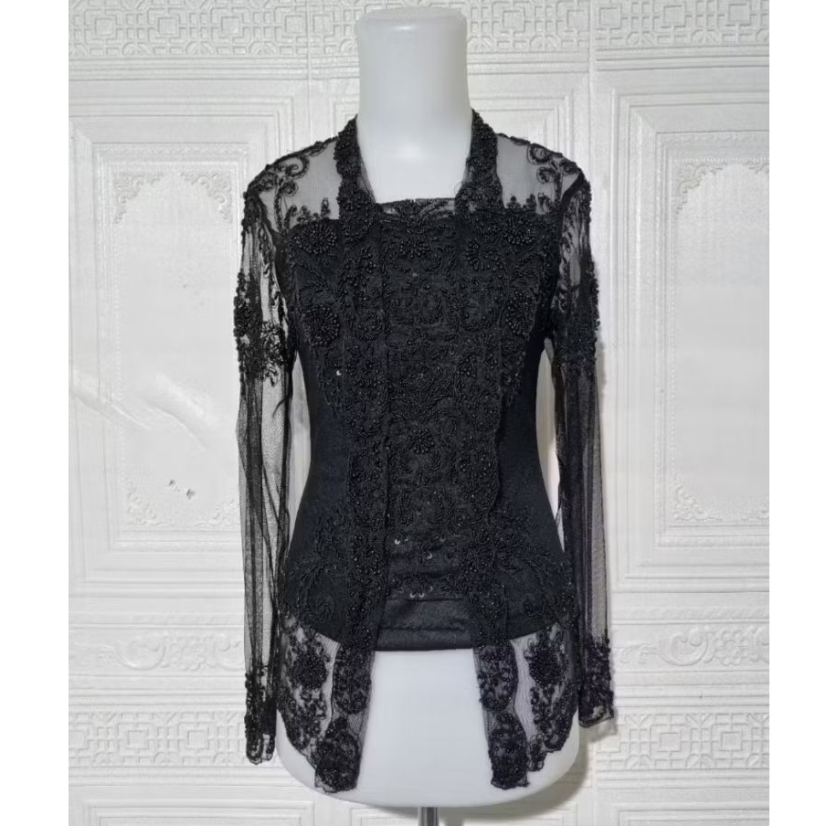 Kebaya Kutu Baru Pesta Brukat Payet Mewah Premium Set dengan Rok Songket tenun Silver Preloved/ Keba