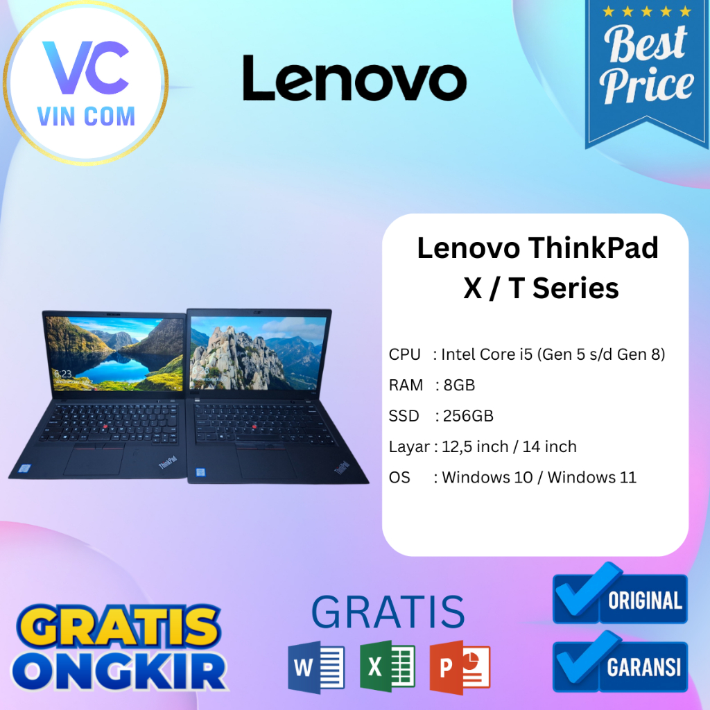 Laptop Lenovo ThinkPad Core i5 Second Original | X250 X260 X270 X280 X1 Carbon Gen 8 T460s T480 T490