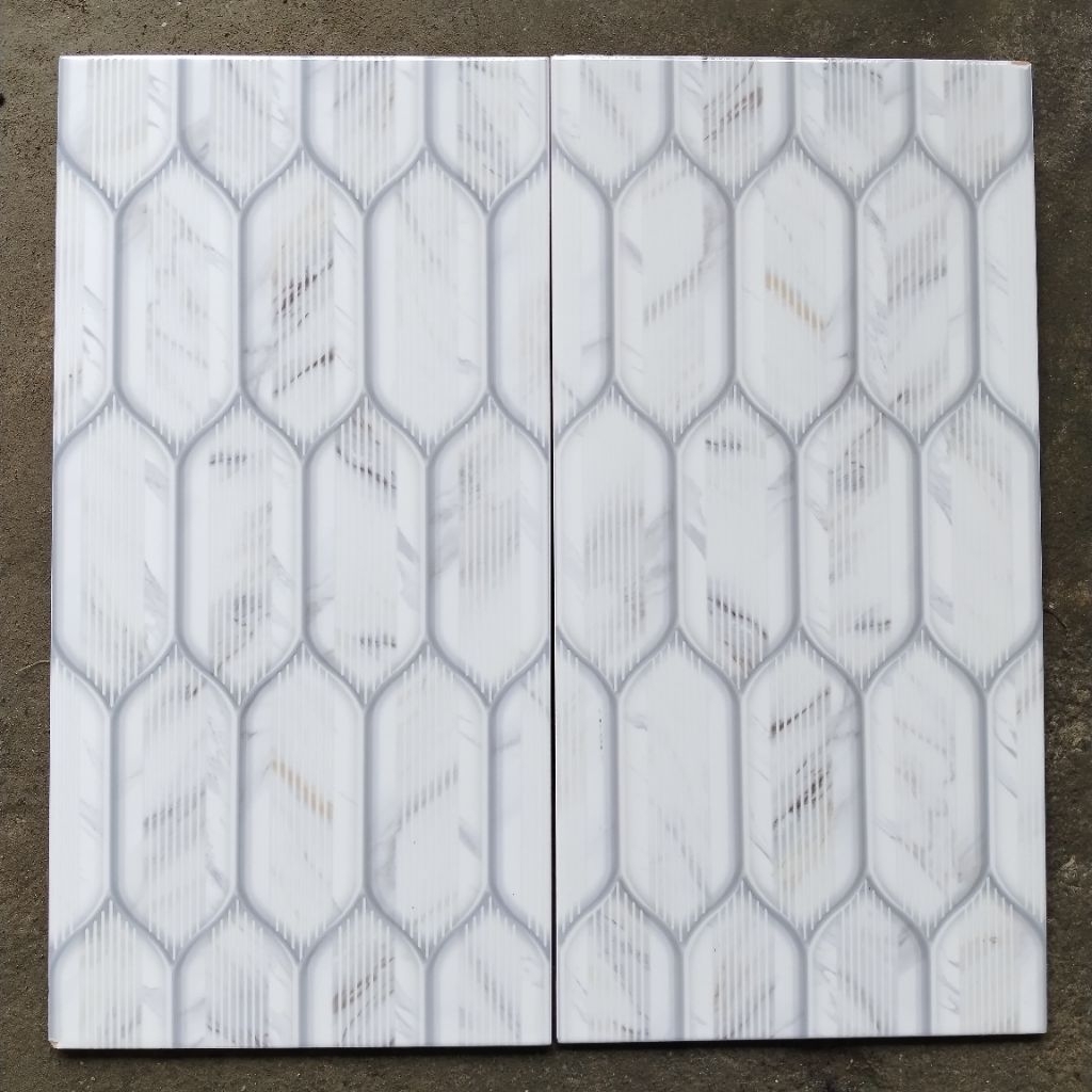 KERAMIK DINDING 30X60 PUTIH MARMER HEXAGON TIMBUL MOTIF GREY MARMER