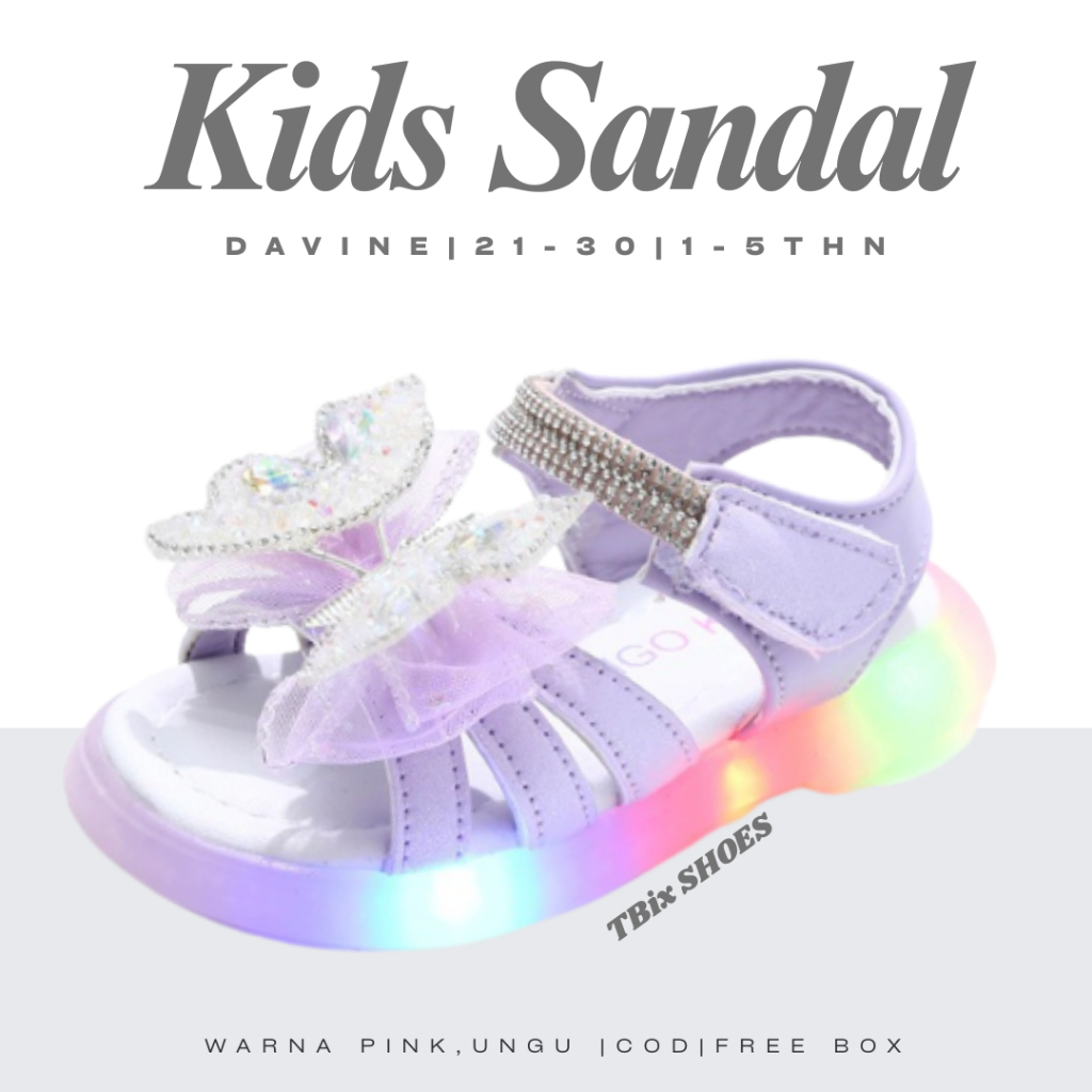 [Tokobig] Import Sandal Davine Sandal Anak Perempuan LED Sandal Pesta Anak Perempuan Size 21-30 Usia
