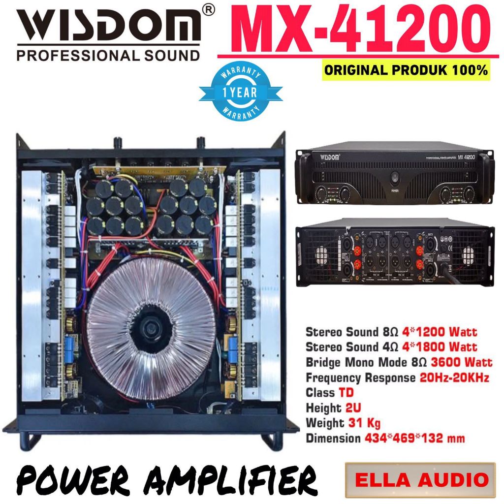 Power Wisdom MX41200 Amplifier 4-Channel Class TD MX-41200