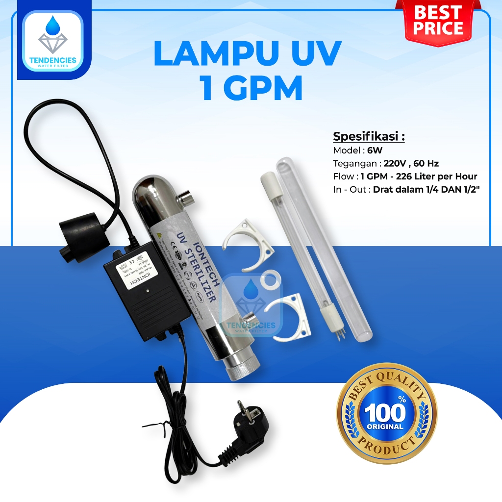 Lampu UV 1 GPM Iontech & Standard Sterilisasi Air Minum Mesin RO Rumah Tangga Depot Isi Ulang UV