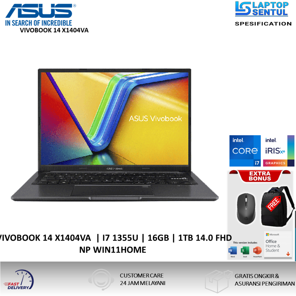 Asus  Vivobook 14 intel core  i7-1355U Ram 16GB 1TB 14 Inchi FHD Ips Windows11 | A1404VA