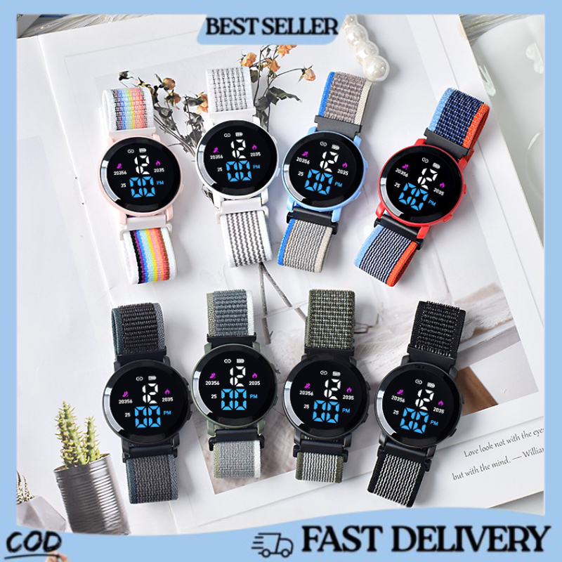 J204 Jam bulat Digital Watch Strap Kanvas Jam Tangan LED Jam Tangan Kanvas