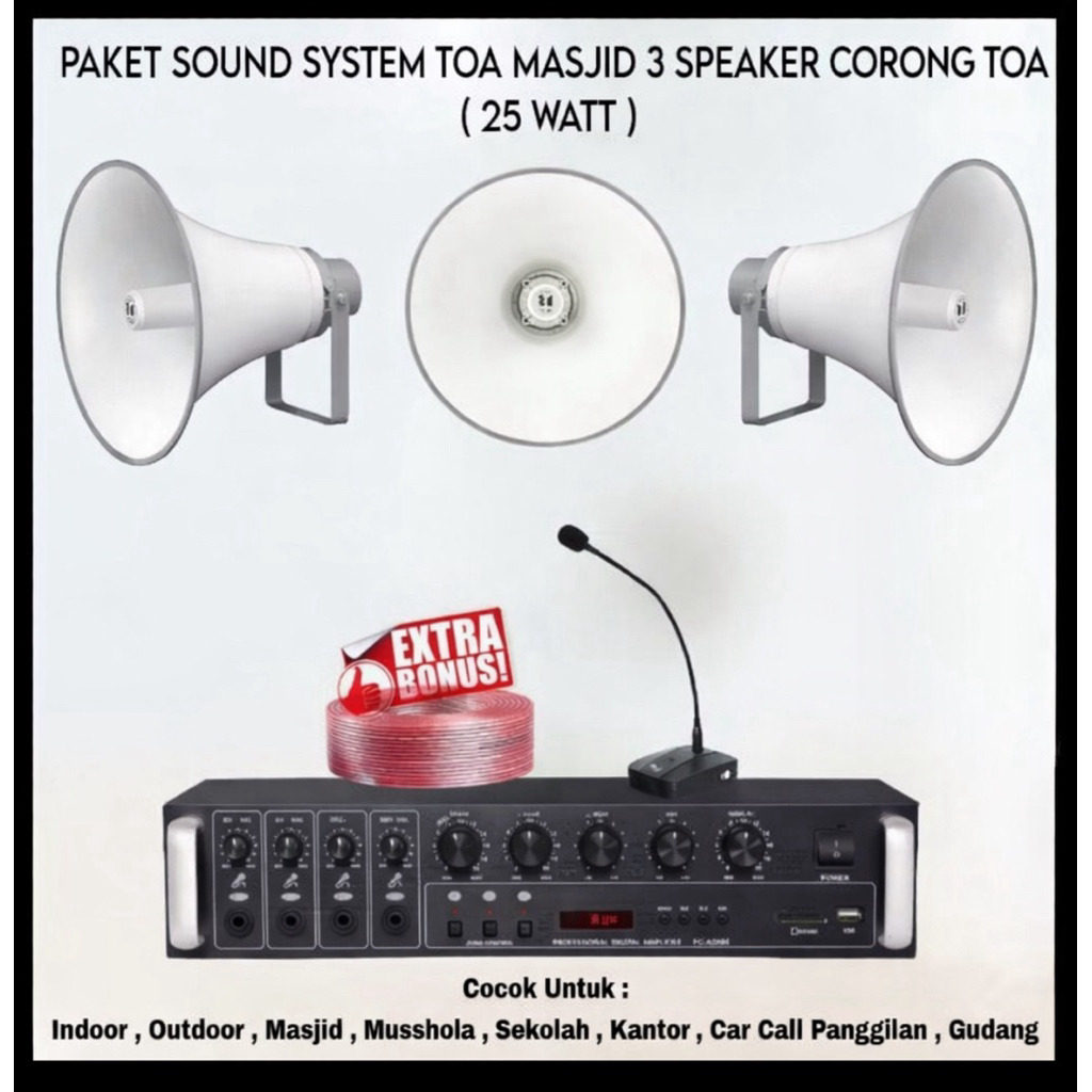 Paket Sound System Toa Masjid Mushola Panggilan 3 Corong Toa 25 Watt