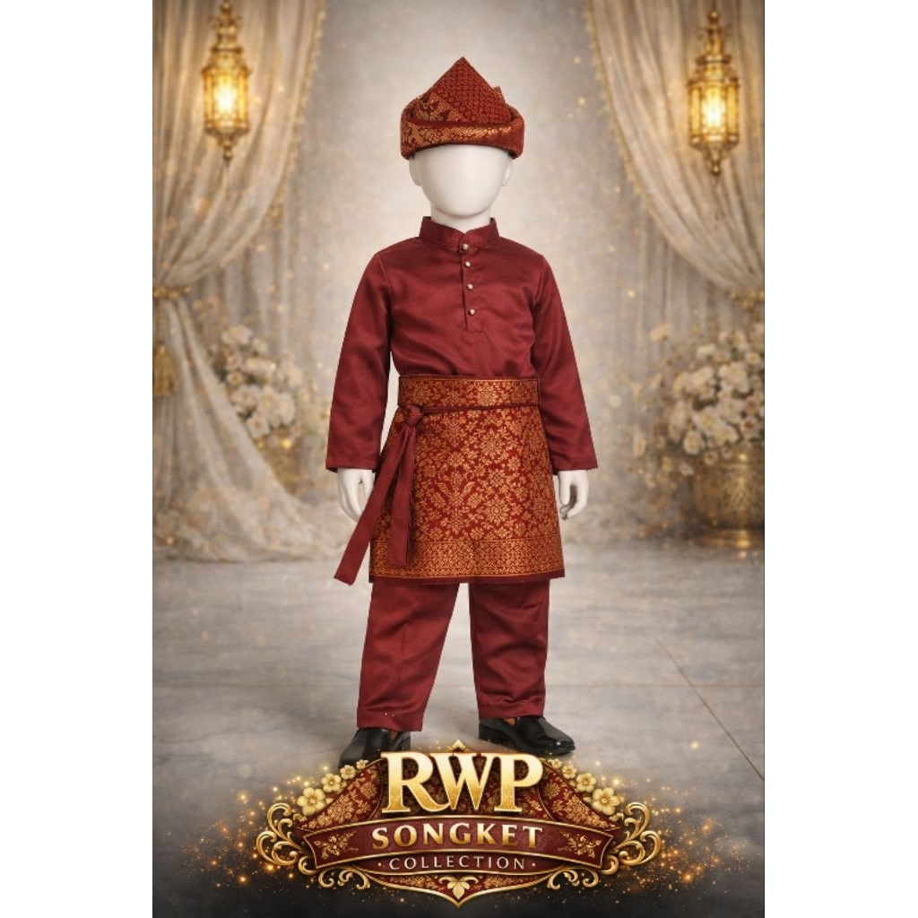 Baju Koko Muslim Anak/Baju Melayu/Baju Celana/Baju Sunat Anak + Kain Rumpak Tanjak Usia 6 sd 13 thn