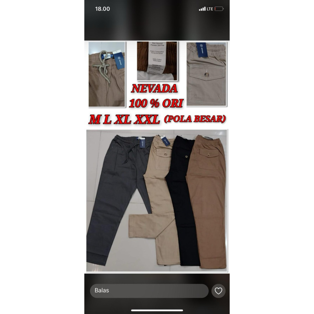 Celana Pria Nevada | Bahan chino Adem | Size M–XXL
