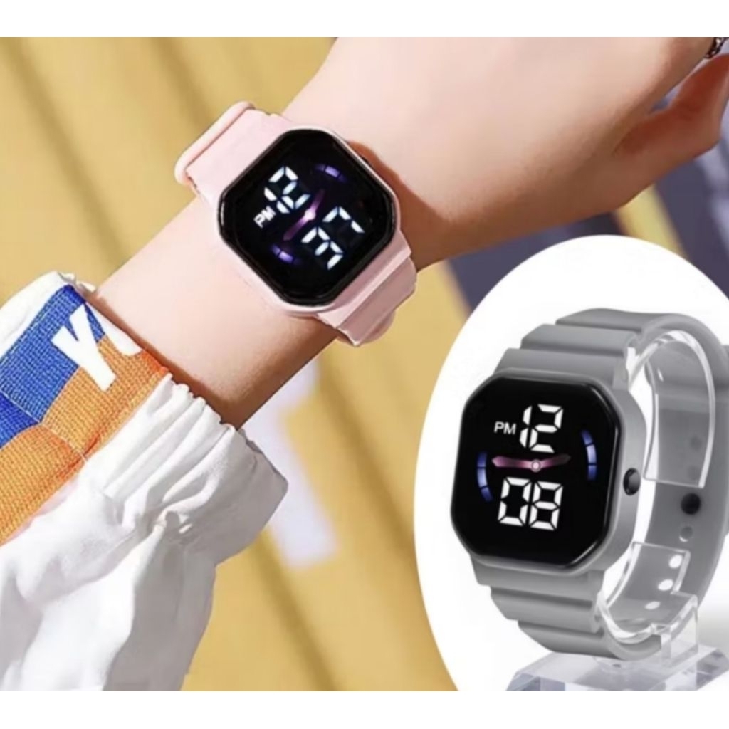 Jam Tangan Digital Jarum Unisex LED Tampilan Waktu dan Tanggal Jam Rubber Min 1 Murah Makassar