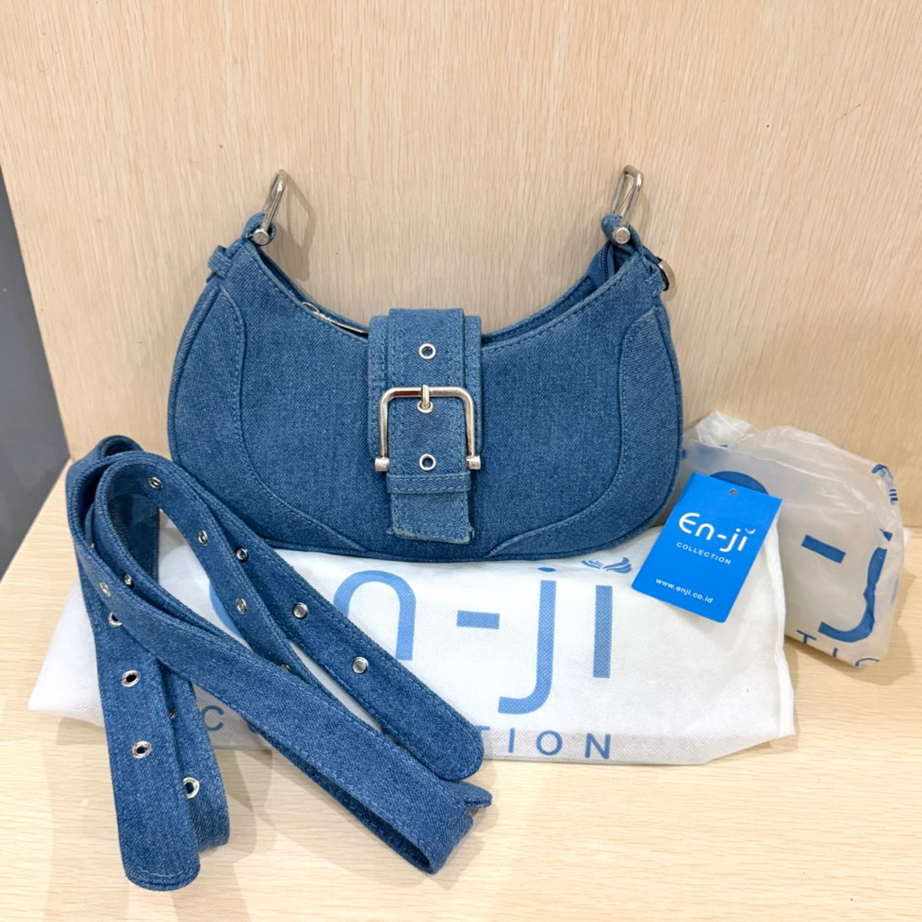 En-ji Namjin Shoulderbag Halfmoon - Denim - Tas slempang wanita light jeans - fashion bag murah bran