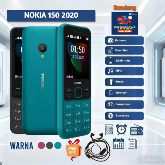 HP NOKIA 150 2020 BARU MEMORY CARD KAMERA DUAL SIM RADIO SENTER GAME GARANSI 1 TAHUN