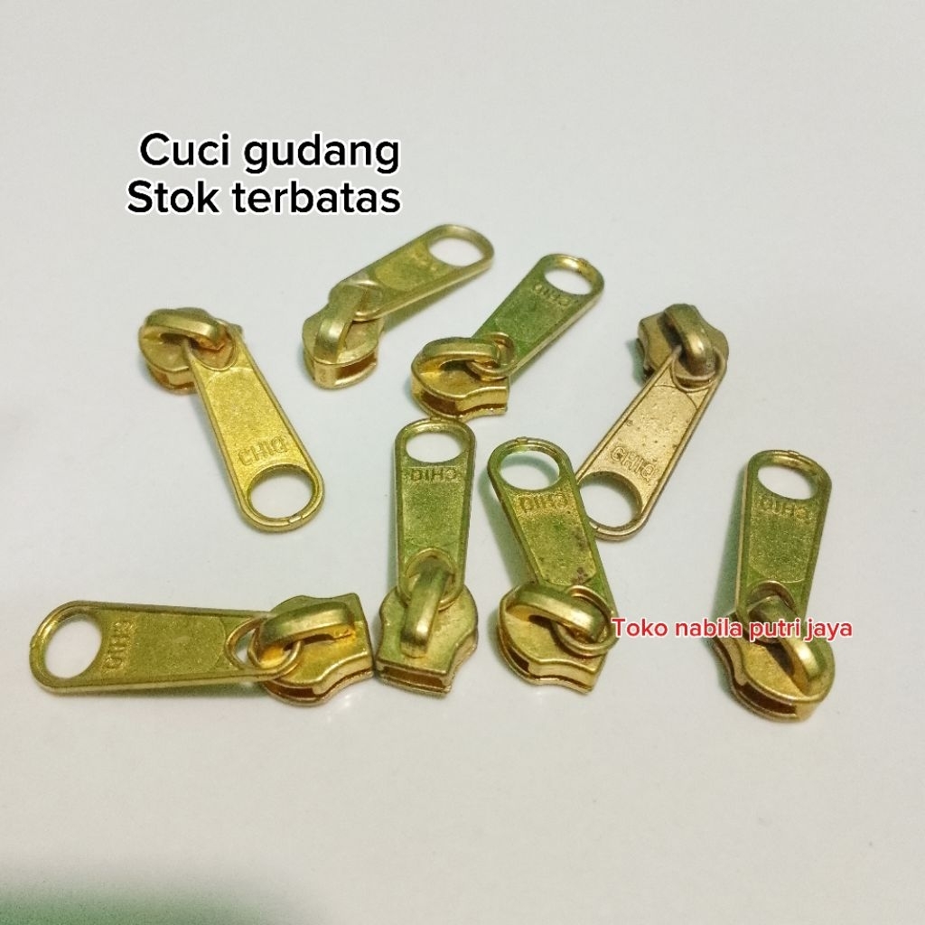 CUCI GUDANG - kepala resleting no.5 lusinan , 1 lusin kepala releting no.5 warna gold, kepala reslet