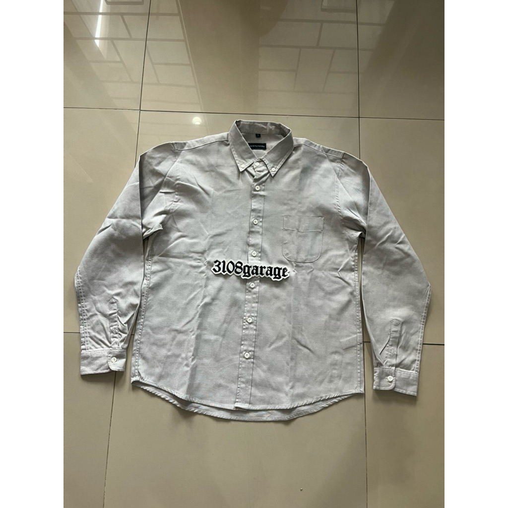 Kemeja lengan panjang casual pria santai kerja save my monday polos grey abu sz L used second mens