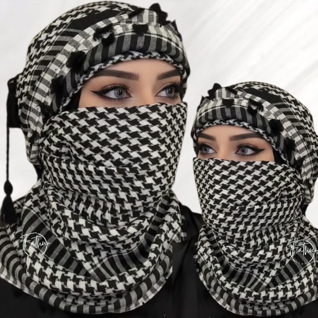 Sorban Wanita Free Palestine / Sorban Hitam Putih / Sorban Hijab Kekinian