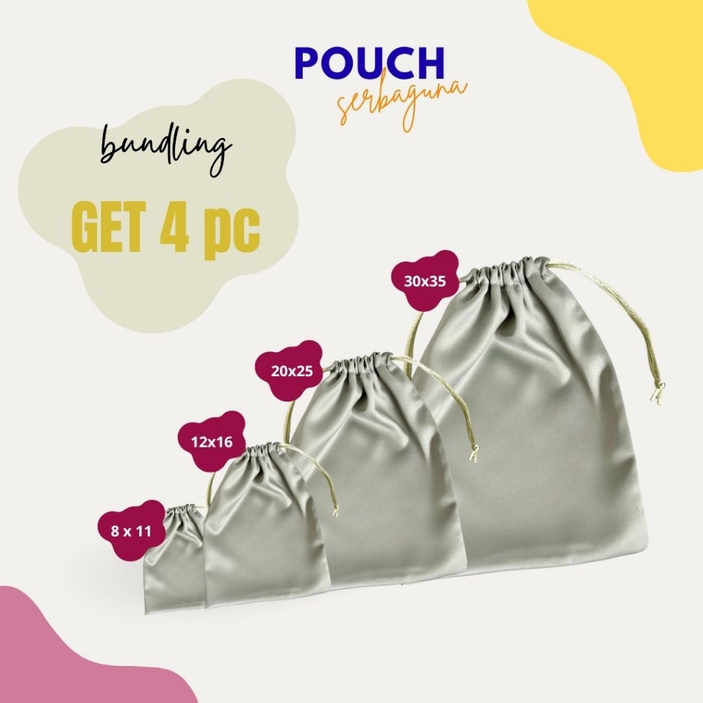 Tas Serut Satin Silk Premium Bahan Tebal Warna Sage Green Dapat 4 pc