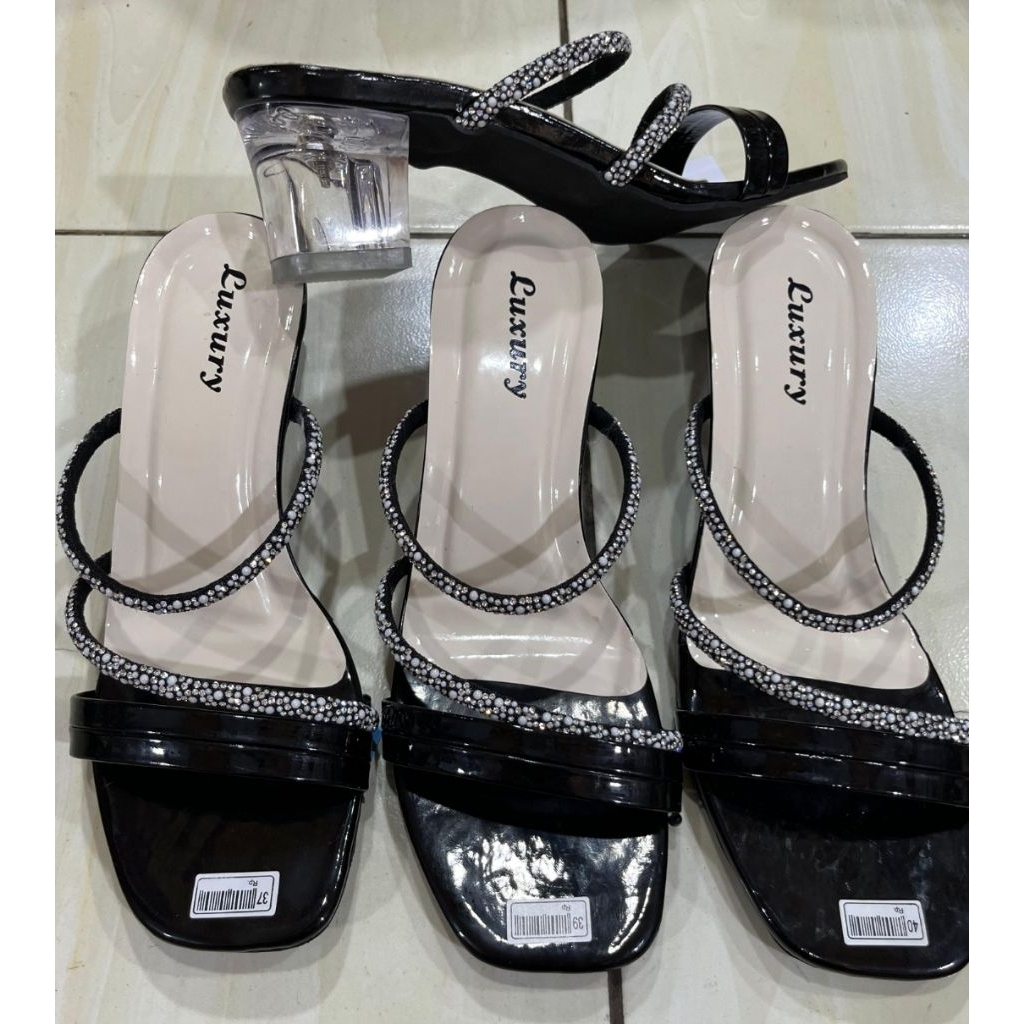 sandal wanita high heels terbaru kekinian hak kaca anti slip tinggi 5cm sandal wanita cocok buat kon