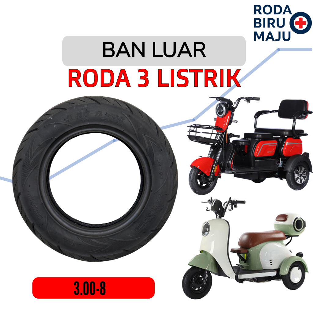 Ban Luar Tubeless 3.00 - 8 Roda Tiga Listrik Sepeda Roda 3 Listrik Exotic Pacific Selis Viar Xuanku