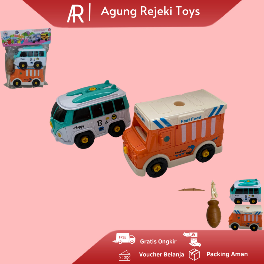 Mainan Anak Kendaraan School Bus DIY Bis 2 Set  Bongkar Pasang Disassembly World DIY pcs OP 02 MURAH
