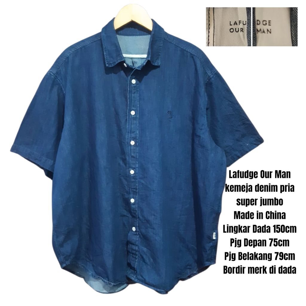 Lafudge Our Man kemeja denim pria super jumbo