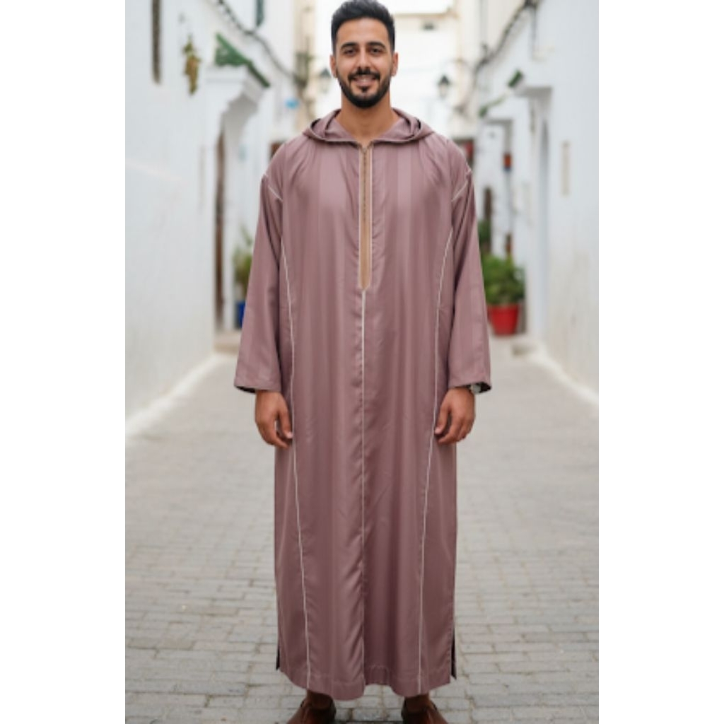 Baju Umroh Gamis Hoodie Djellaba Maroko Jalabah Jubah Kapucong Maroko Pria Polycotton Coklat Mocca