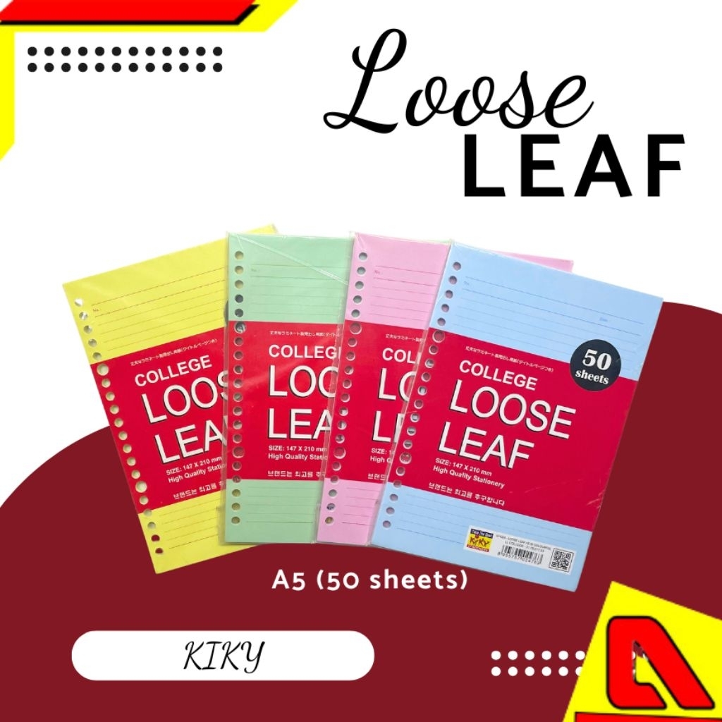 LOOSE LEAF KIKY WARNA A5 ISI 50/LOOSE LEAF GARIS WARNA KIKY ECER