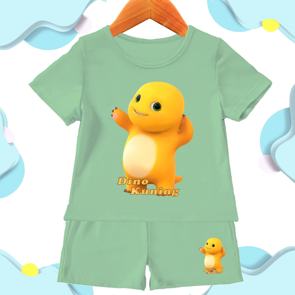 BAJU SETELAN DINO KUNING / BAJU ANAK ANAK DINO KUNING