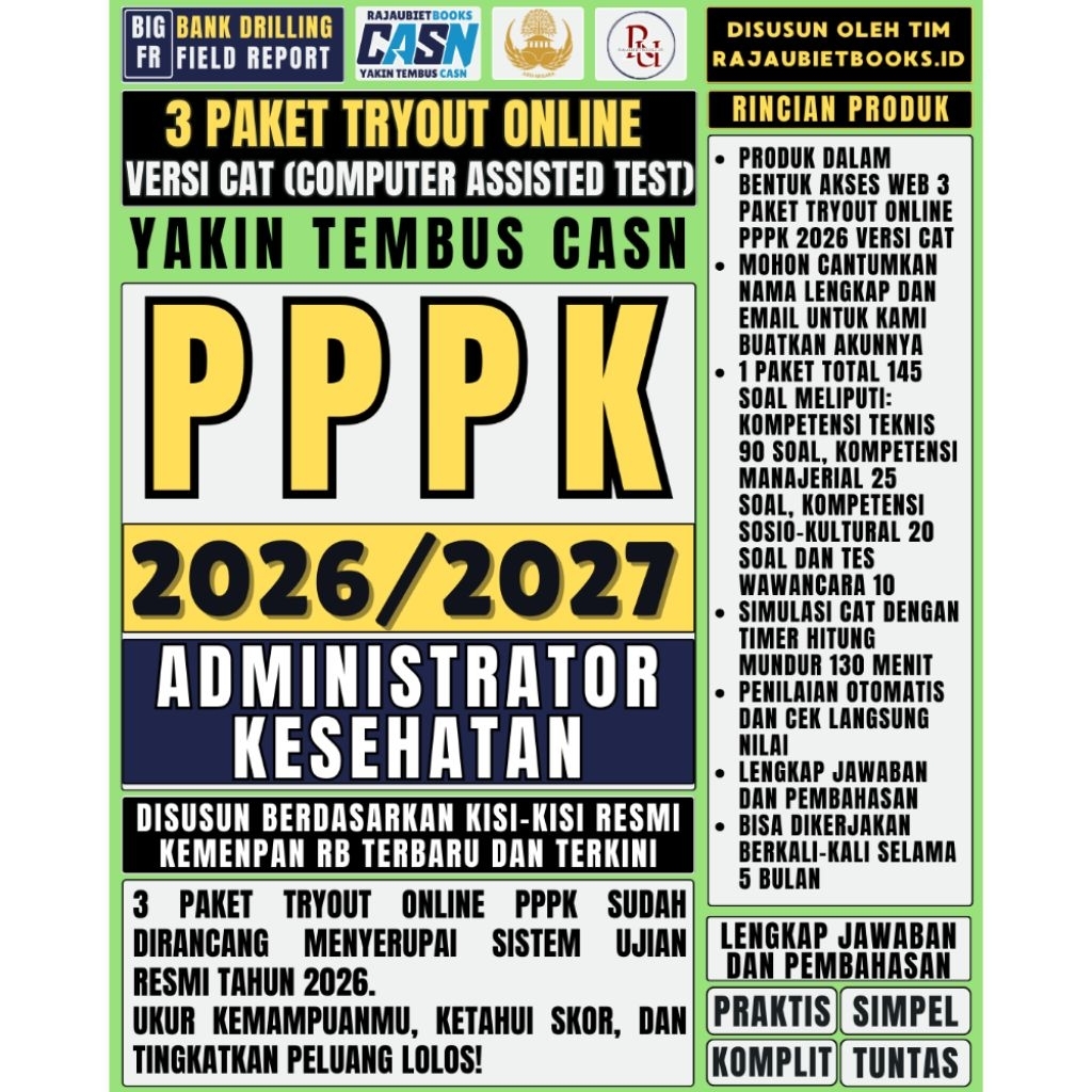 LATIHAN SOAL TRYOUT ONLINE PPPK ADMINISTRATOR KESEHATAN DAN SIMULASI UJIAN RESMI PPPK ADMINISTRATOR 