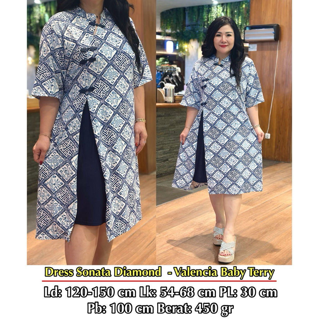FINA BIGSIZE - (SONATA DRESS CHEONGSAM) DRESS IMLEK WANITA JUMBO BIGSIZE