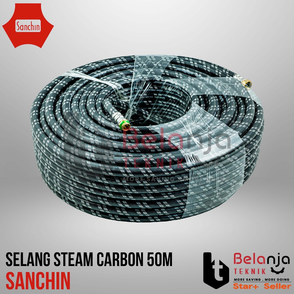 Sanchin Selang Mesin Steam 50 Meter Selang Carbon Hitam High Pressure Hose 50M 50 M