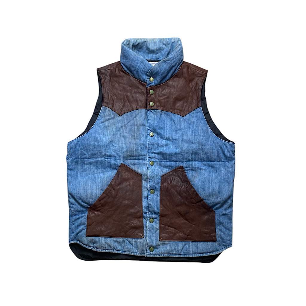 Vintage Oshkosh classis western denim leather puffer vest rompi second
