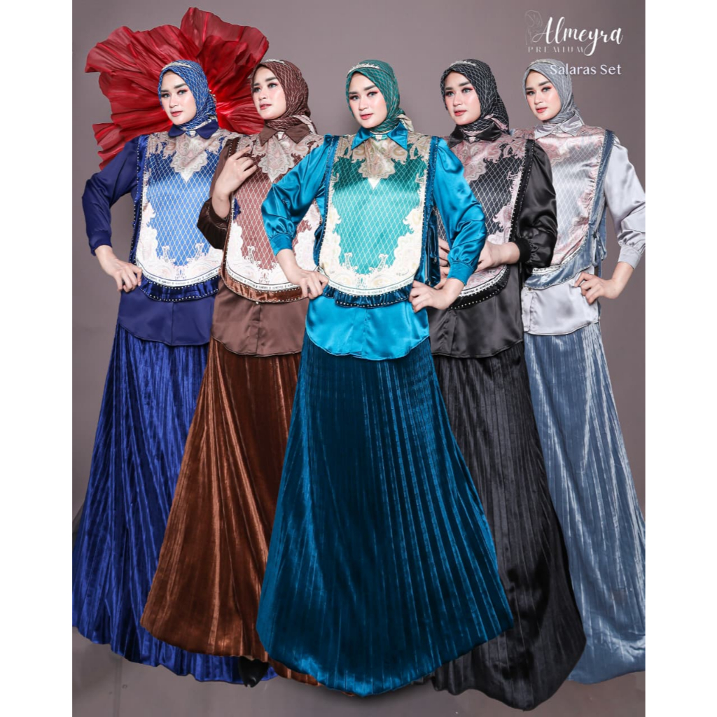 Salaras By Almeyra Premium Set Elegan Mewah / Setelan Rok Plisket Premium / Gamis Lebaran / Set Rok