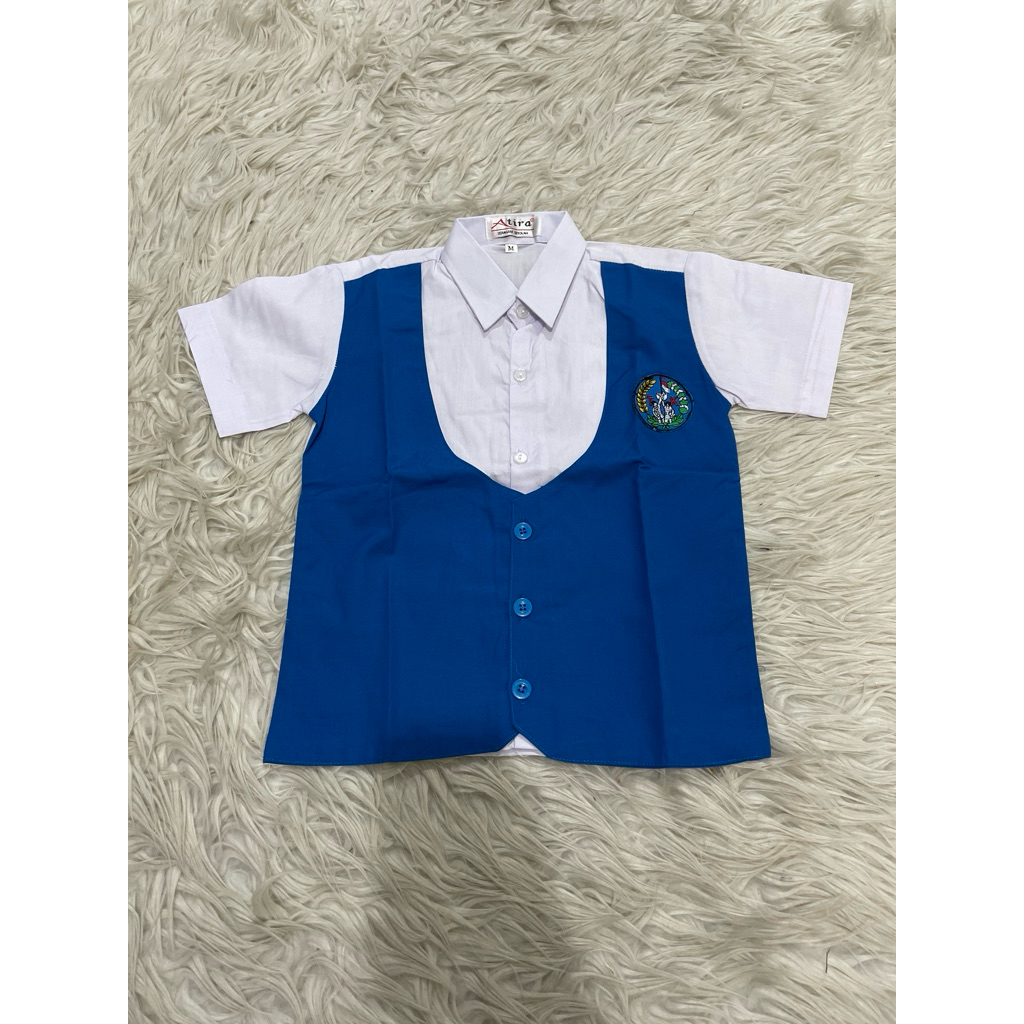 (Obral 2090) Kemeja rompi TK biru putih bahan seragam