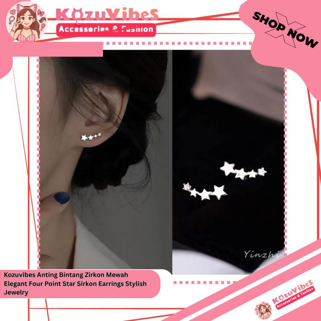 Kozuvibes Anting Bintang Zirkon Mewah Elegant Four Point Star Zircon Earrings Stylish Jewelry