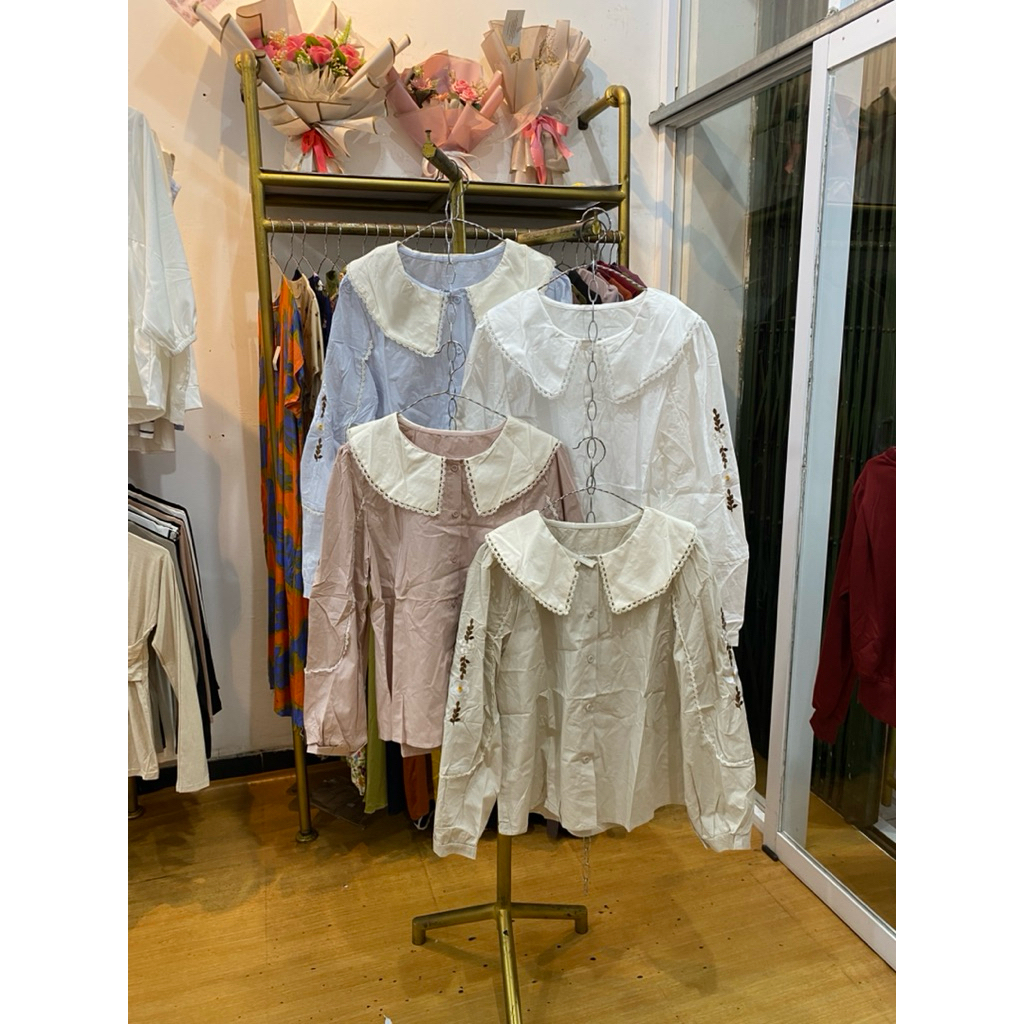 Kemeja Kerah Tangan Bunga Bordir