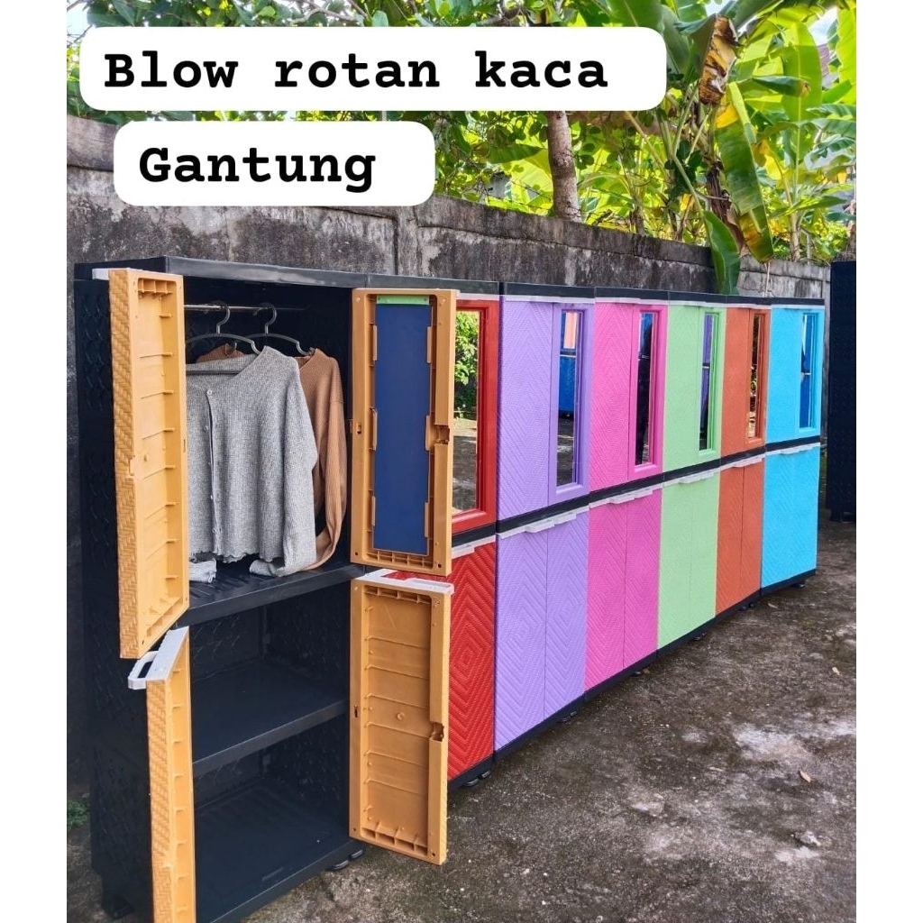 Ready Lemari New Blow MSC Hanger + Kaca Panjangmotif LV BungaWarna• ungu• cream• jati