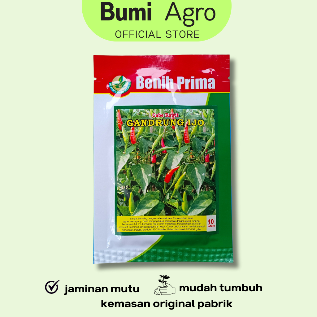Benih Cabe Rawit GANDRUNG IJO Cap Benih PRIMA isi 10 gram Unggul Lebat Lokal Tahan Virus