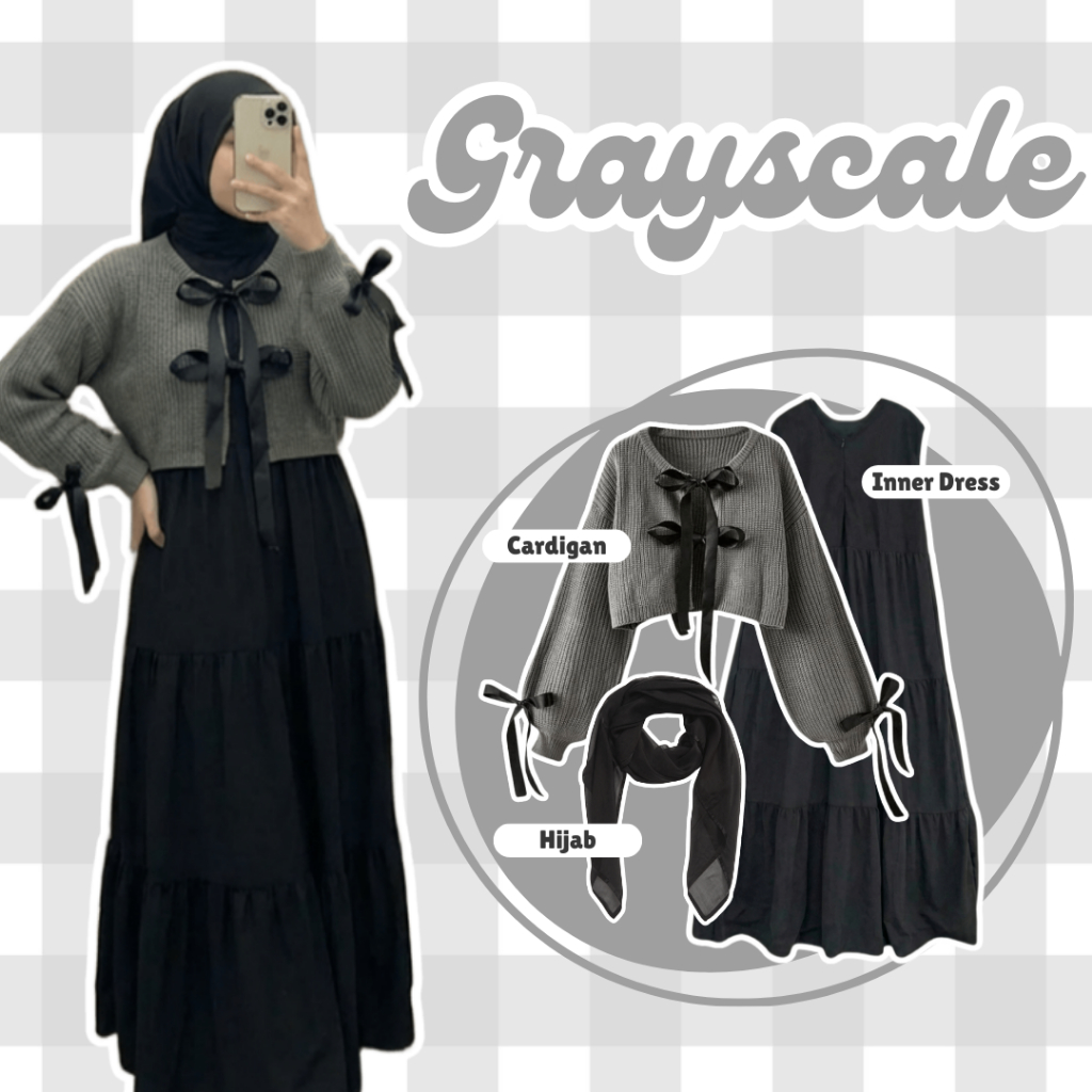 Outfit One Set | Cardigan, Inner Dress, Hijab | One Set Wanita Remaja, Setelan Wanita Kekinian, OOTD