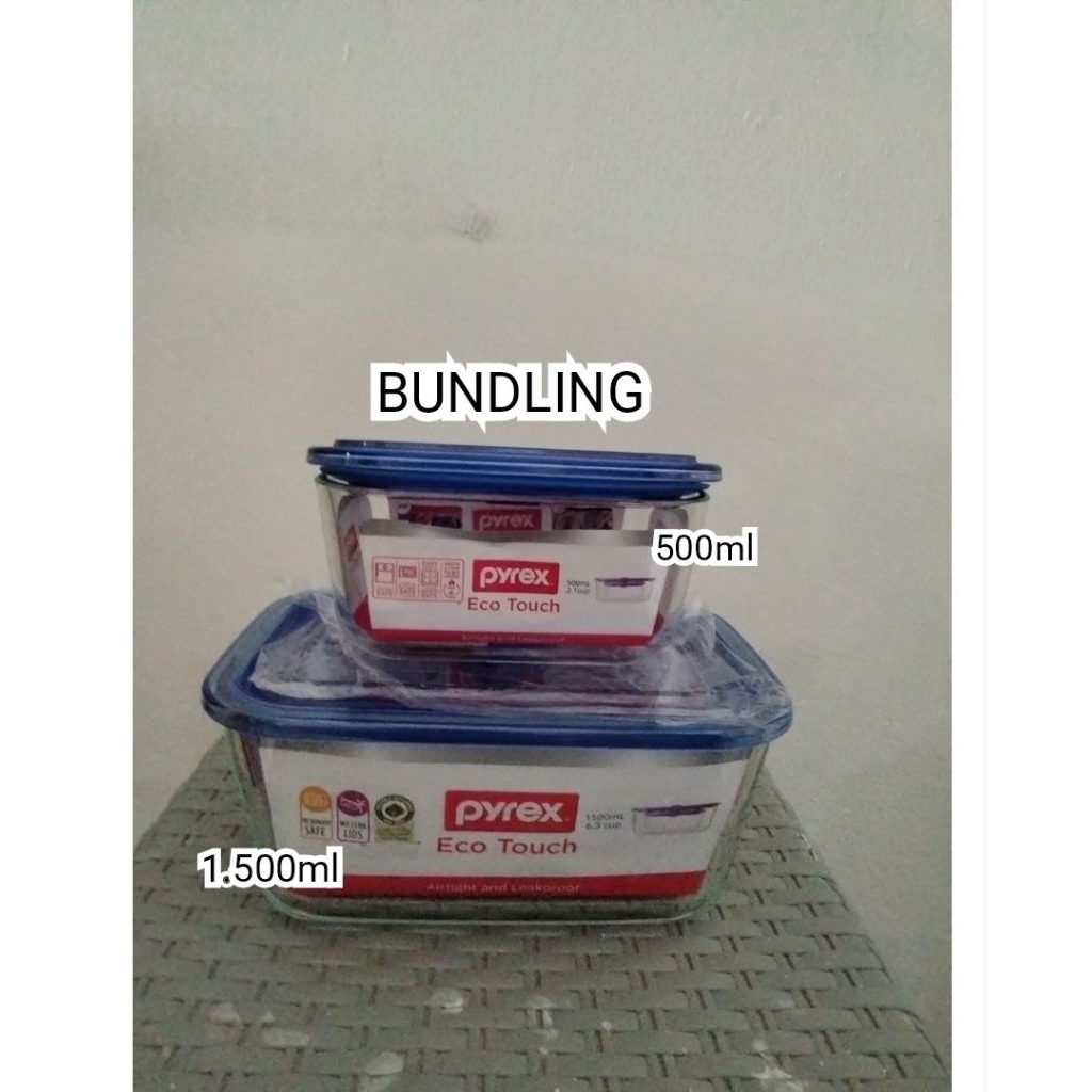 PYREX ECO TOUCH MANGKOK RECTANGULAR 500ML+1,5L BUNDLING