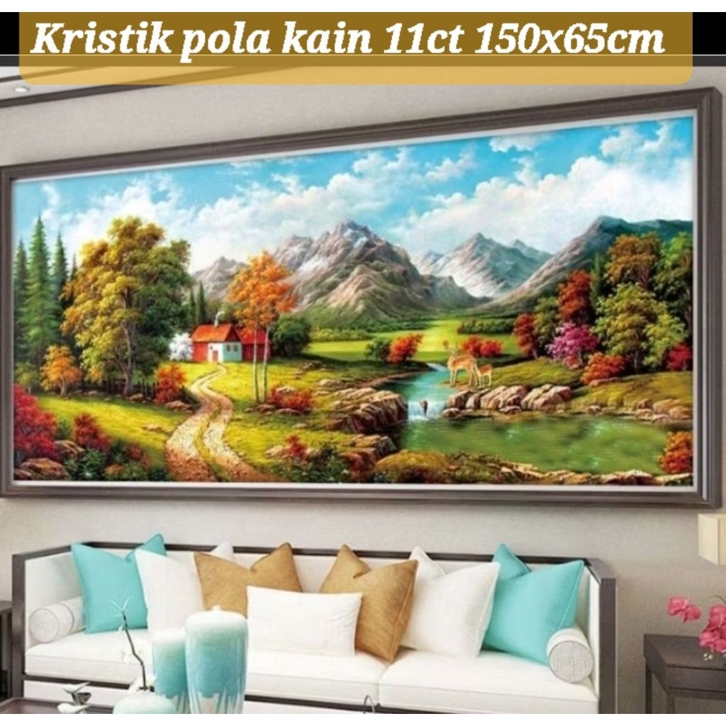 Paket kristik pedesaan rumah pegunungan pola kain jumbo cross stitch kit 11ct sulam silang jahit