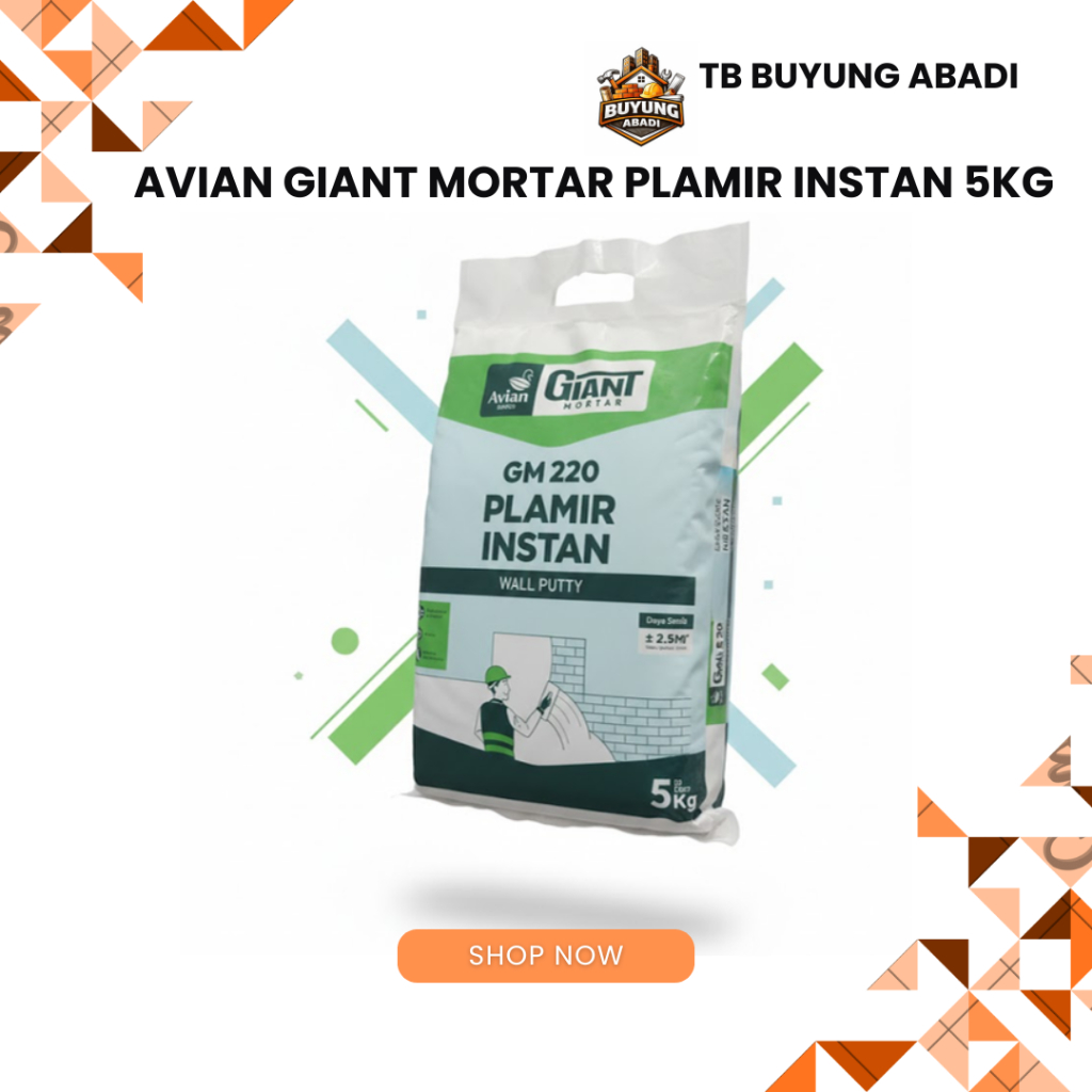Plamir Instan Giant Mortar 220 Meratakan Dinding Semen Instan 5kg Putih