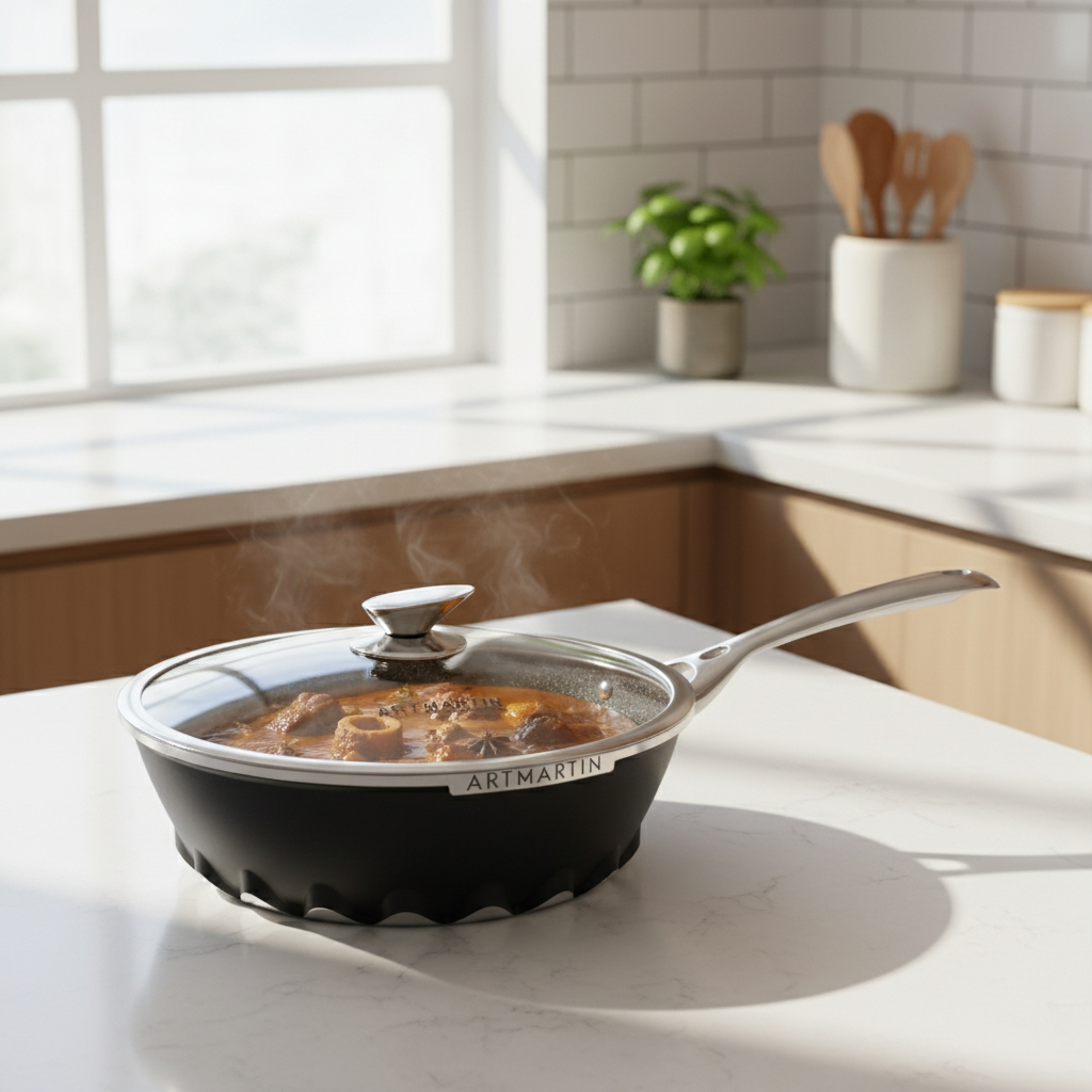 Amercook Wok Pan Artmarin Wajan Anti Lengket Glass lid Greblon